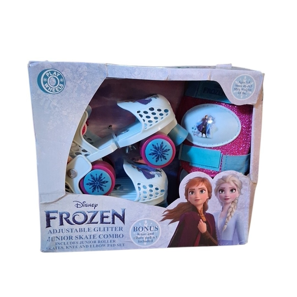 Disney Frozen Junior Roller Skates Bonus Knee Elbow Pads Sz J6-J12 Ages 3+ READ